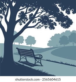 tree with bench silhouette clipart