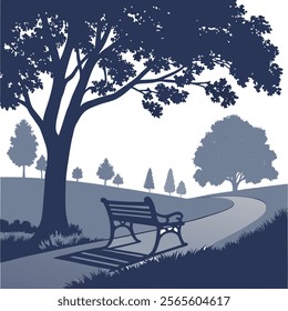 tree with bench silhouette clipart