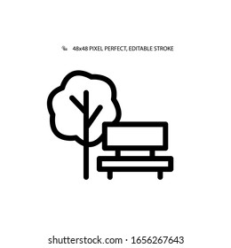 Tree and bench simple line icon vector illustration.Editable stroke. 48x48 Pixel Perfect.