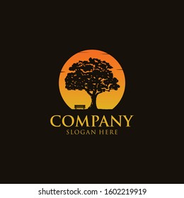 Tree and Bench With Sunset Logo
