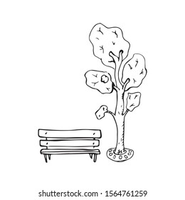 Tree And Bench Vector Sketch