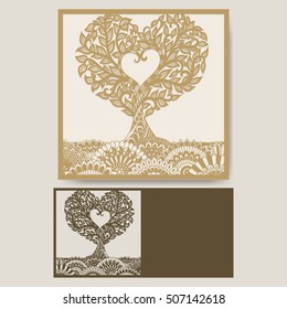 Tree bending in heart shape design for laser cutting for wedding card invitation, Birthday card, Valentine's card and other decoration - Stock vector