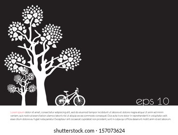 tree an bicycle over Black  background vector illustration