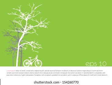 tree an bicycle over green background vector illustration