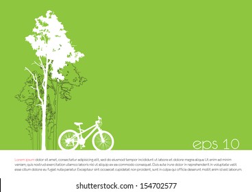 tree an bicycle over green background vector illustration