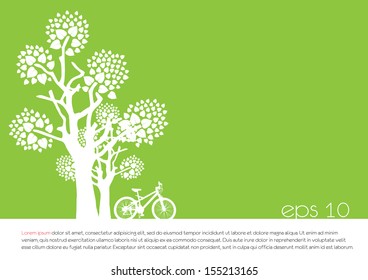 tree an bicycle over green background vector illustration