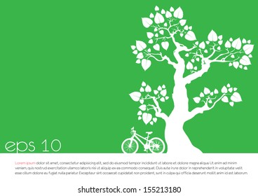 tree an bicycle over green background vector illustration