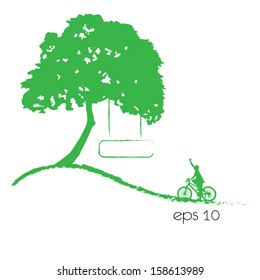 tree an bicycle over white background vector illustration.