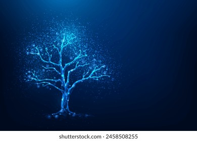 tree big data technology network connection on blue background. online digital cloud storage. business innovation technology cyber polygon. artificial intelligence data in the future. 