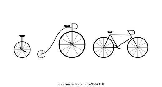 tree bike vector silhouettes: circus, retro and modern