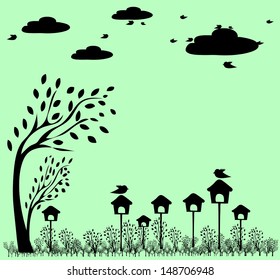 tree and bird greeting card