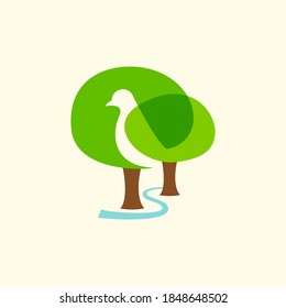 Tree with bird icon, Nature creative logo concept.