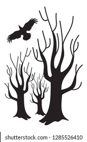 Tree and bird silhouette. Isolated on white
