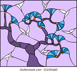 Tree and bird / vector illustration in stained glass window style