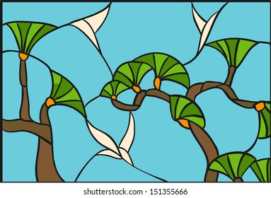 Tree and bird / vector illustration in stained glass window style