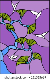 Tree and bird / vector illustration in stained glass window style