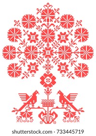 tree with birds as home object in cross-stitch style