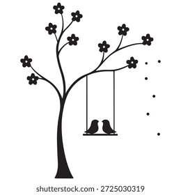 Árbol con pájaros en el columpio aislado en fondo transparente