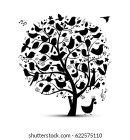 Tree with birds, sketch for your design