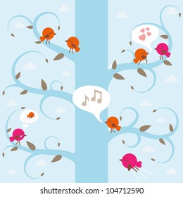 Tree with birds. Vector illustration.