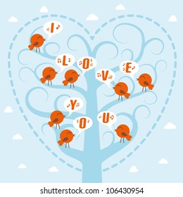 Tree with birds. Vector illustration.