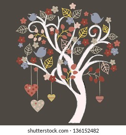  Tree with birds. Vector illustration.