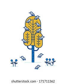Tree with birds. Vector illustration.		 