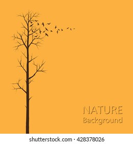 Tree And Birds. Vector Illustration Of A Tree And A Flock Of Birds To Be Used As Nature Background.
