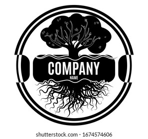tree black brand name in a circle on white. vector stock illustration
