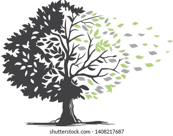 Tree with Black and Green Leaves, Changing Season