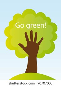 tree and black hand, conceptual sign. go green