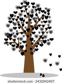 tree with black hearts that fall