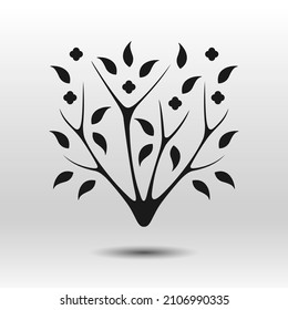 Tree black icon. Hand drawn simple vector. Stylized blossoming tree isolated on white background. Best for seamless patterns, print, tattoo, web, logo creating and brand design.