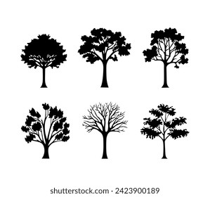 conjunto de siluetas de iconos negros de árbol