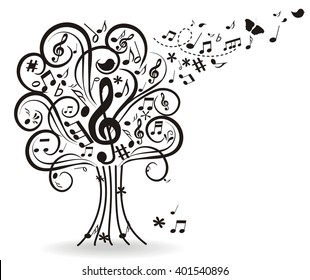 tree with black music notes