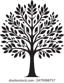 Tree black silhouette clip art. Tree isolated on white background. Tree silhouette vector.