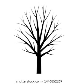 Tree black silhouette. Free tree template on white background, autumn tree - Vector