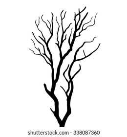 Tree black silhouette isolated on white background