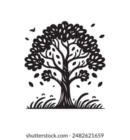 tree black and white illustration vector