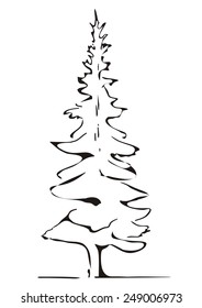 tree, black and white sketch, vector icon