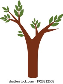 Tree with blooming leaves in spring, illustration, vector on white background.