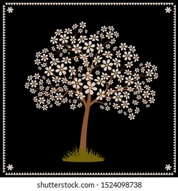 Tree blooming with white flowers. Stylized vector image. Eps 10