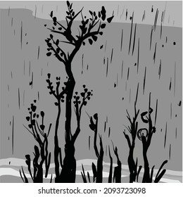  un árbol con hojas florecientes sobre un fondo de lluvia