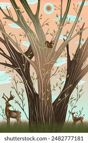 Tree with blossoming leaves in spring
