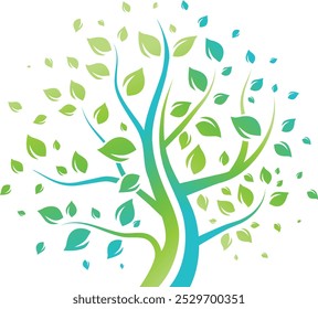 A árvore nas cores azul e verde