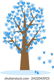 árbol con corazones azules para los que aman en invierno