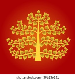 tree body leaf. body tree Thai art style ,golden bodhi tree background ,vector illustration