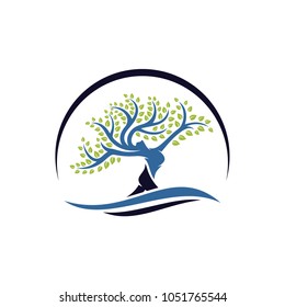 Tree with Body Women Logo Design Template.