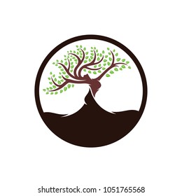 Tree with Body Women Logo Design Template.