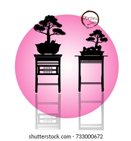 tree of Bonsai . Black silhouette of bonsai. Detailed image. Vector illustration